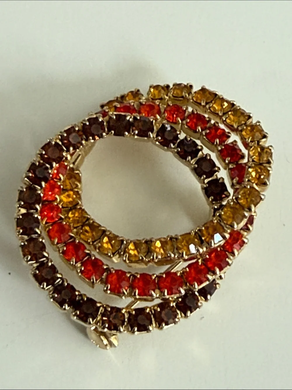 Vintage Multicolor rhinestone Triple Hoop Brooch autumn color perfection